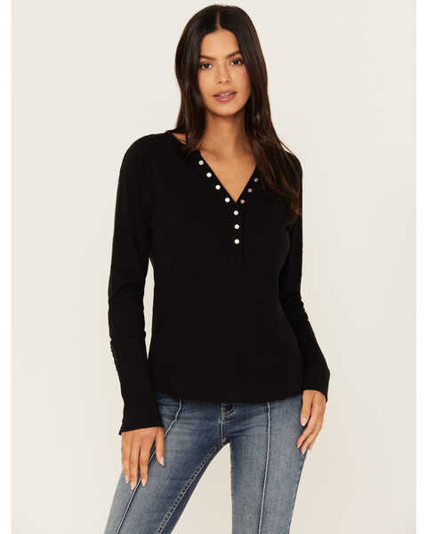 Image #1 - Idyllwind Women's Pearl Knit Henley Shirt, Black, hi-res