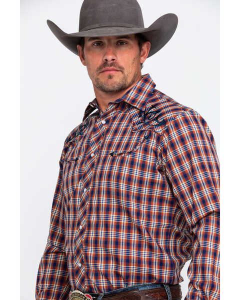Image #3 - Roper Men's Fancy Small Plaid Embroidered Long Sleeve Western Shirt  , Brown, hi-res