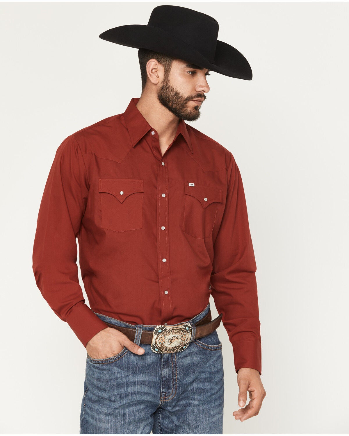 Image #1 - Ely Walker Men's Solid Long Sleeve Snap Stretch Western Shirt - Big, , hi-res