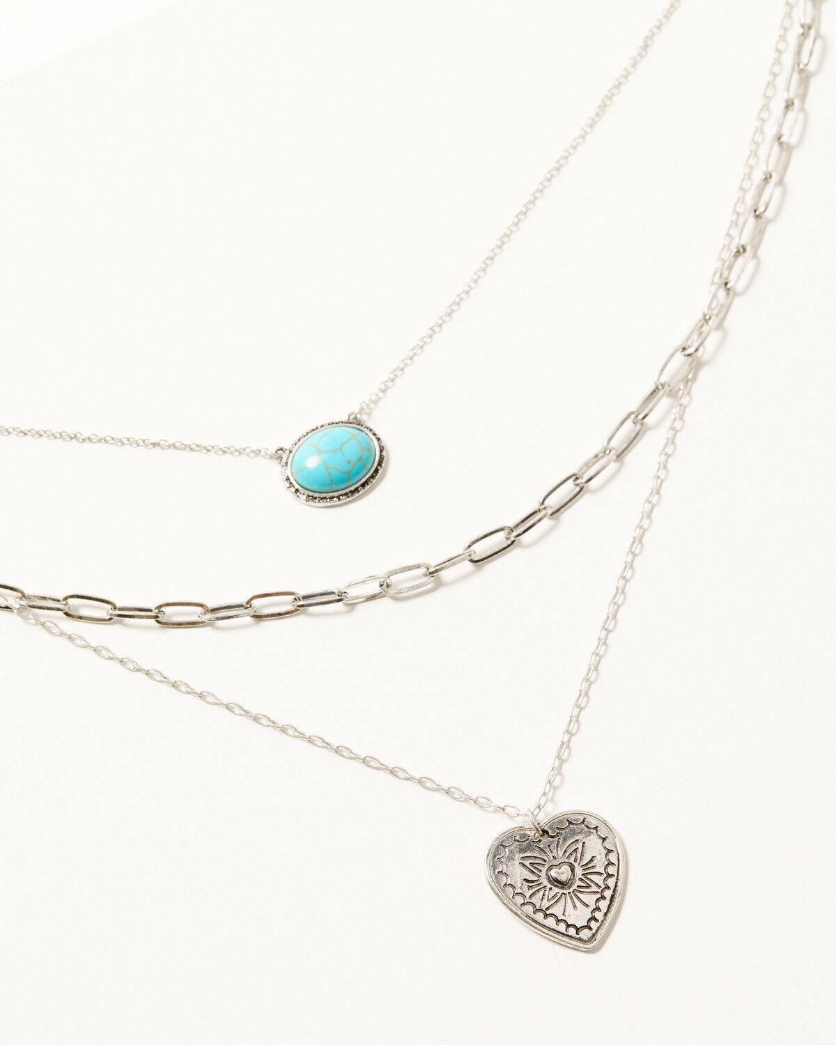 Shyanne Women's Heart And Stone Layered Necklace, Silver, hi-res