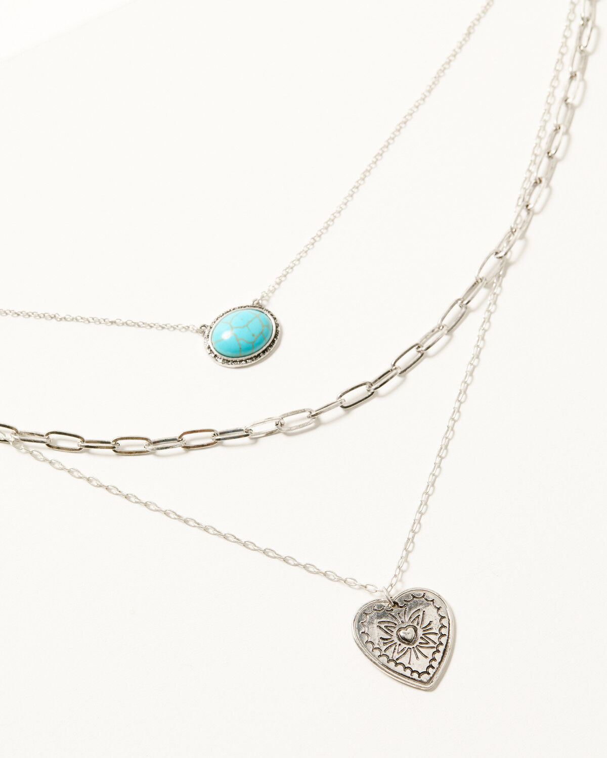 Image #1 - Shyanne Women's Heart And Stone Layered Necklace, Silver, hi-res