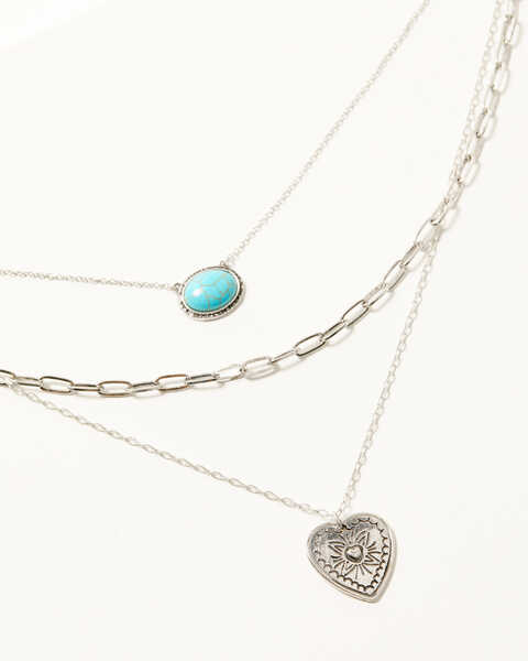 Image #1 - Shyanne Women's Heart And Stone Layered Necklace , Silver, hi-res