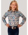 West Made Girls' Turquoise Southwestern Print Long Sleeve Western Shirt  , Turquoise, hi-res
