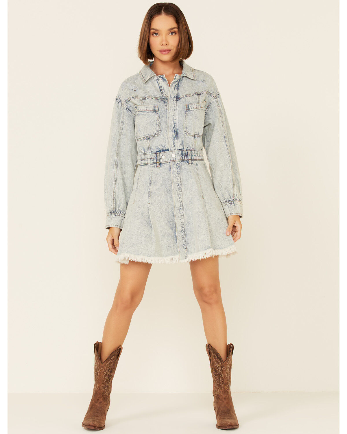 Image #2 - Free People Women's Chain of Command Denim Mini Dress, Blue, hi-res