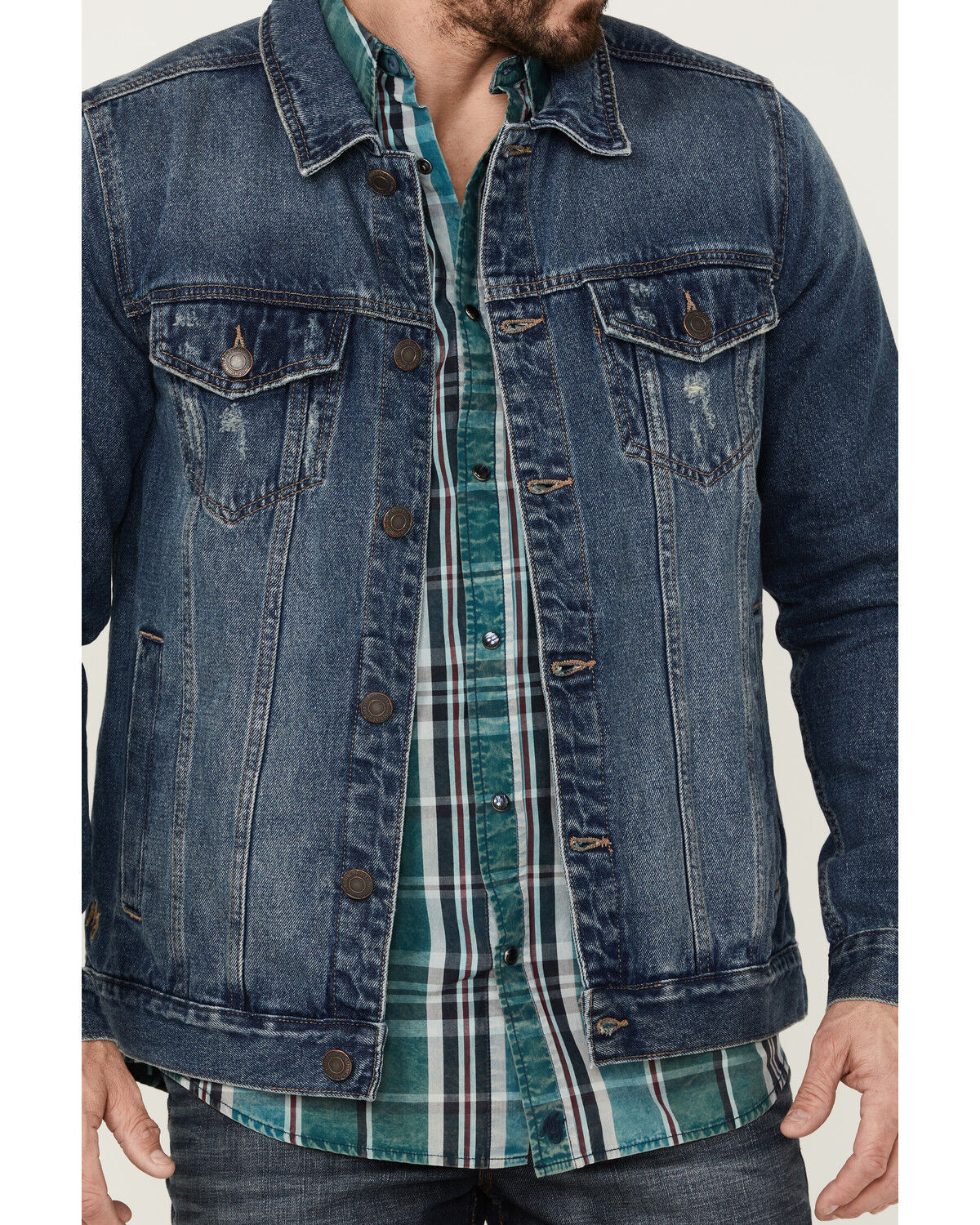 Image #3 - Moonshine Spirit Men's Dark Wash Button-Front Unlined Denim Trucker Jacket, Dark Wash, hi-res