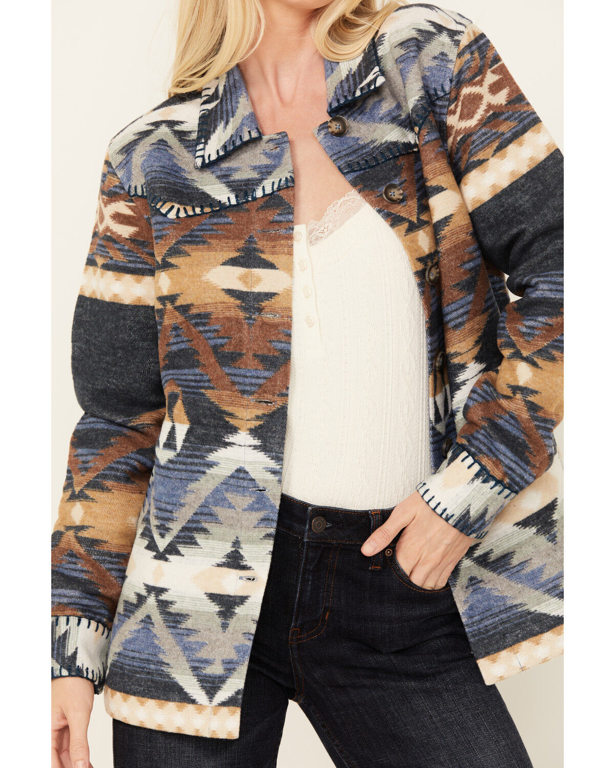 Image #3 - Idyllwind Women's Luttrell Southwestern Print Shacket, Dark Blue, hi-res