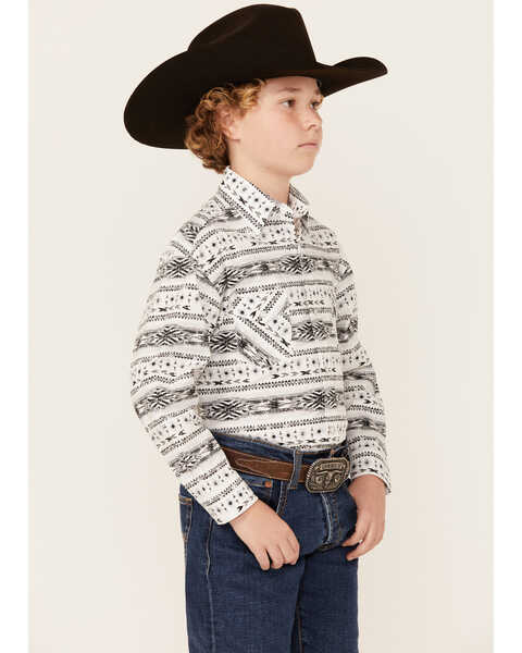 Image #2 - Panhandle Boys' Southwestern Print Long Sleeve Snap Western Shirt , White, hi-res
