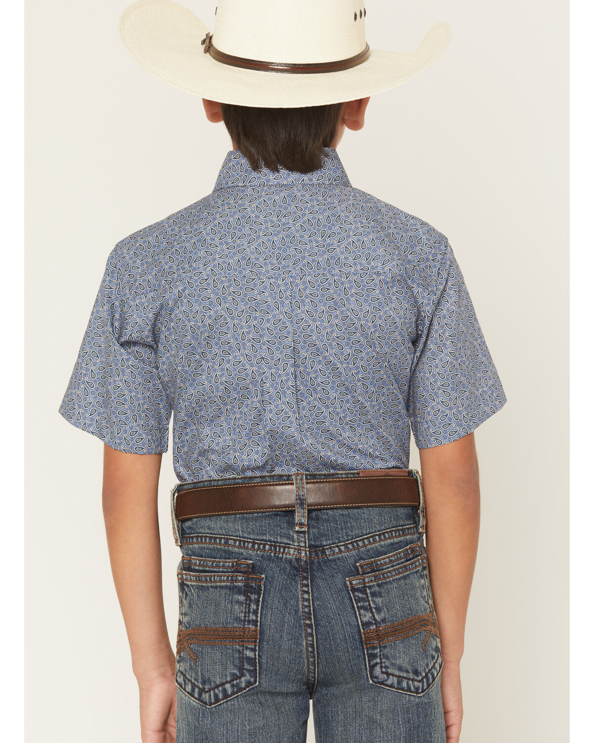 Image #4 - Wrangler Boys' Paisley Print Short Sleeve Button-Down Western Shirt, Blue, hi-res