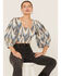 Shyanne Women's Ikat Print Puff Sleeve Crop Top, Bright Blue, hi-res