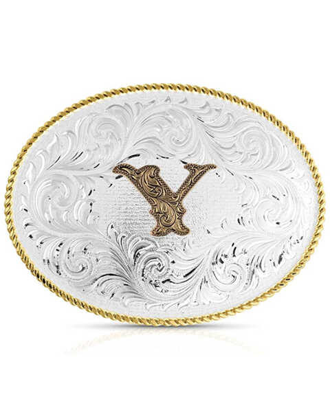 Image #1 - Montana Silversmiths Classic Western Oval Two-Tone Initial Belt Buckle - Y, Silver, hi-res