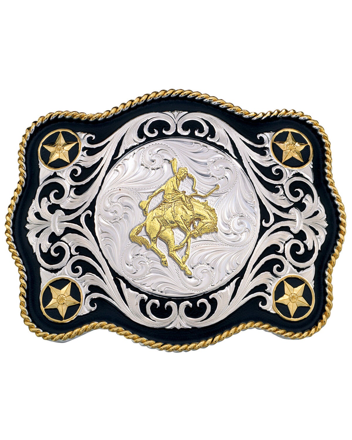 Montana Silversmiths Men's Sheridan Style Bronco Rider Western Belt Buckle, Multi, hi-res