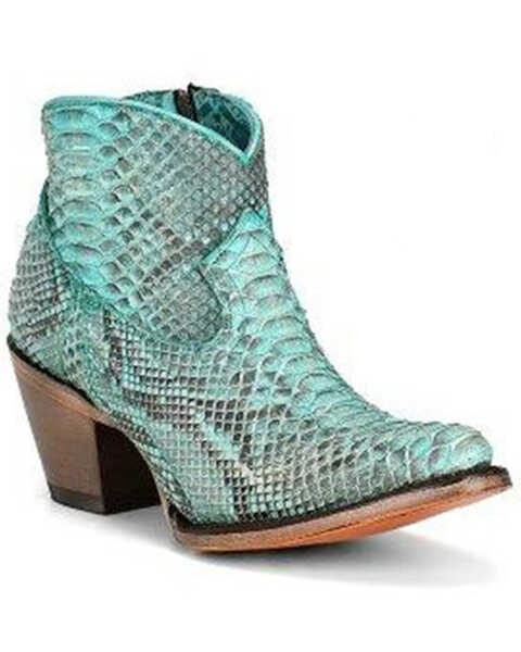 Corral Women's Exotic Full Python Booties - Snip Toe, Turquoise, hi-res