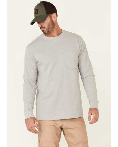 Image #1 - Hawx Men's Solid Light Gray Forge Long Sleeve Work Pocket T-Shirt - Tall, Light Grey, hi-res