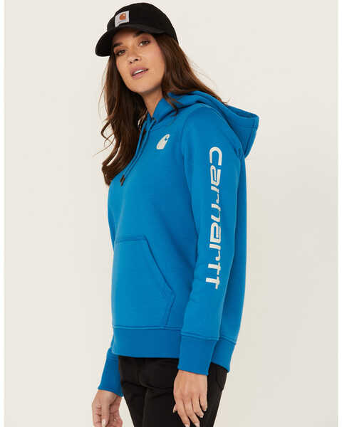 Image #1 - Carhartt Women's Relaxed Fit Midweight Logo Graphic Hoodie, Blue, hi-res