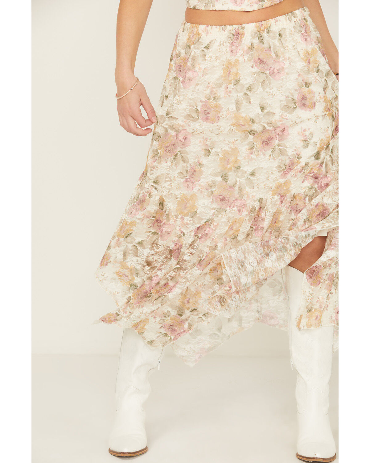 Image #2 - Originality Women's Boot Barn Exclusive Floral Print Lace Midi Skirt, Ivory, hi-res
