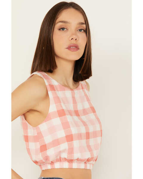 Image #2 - By Together Women's Gingham Print Cropped Sleeveless Top, Pink, hi-res
