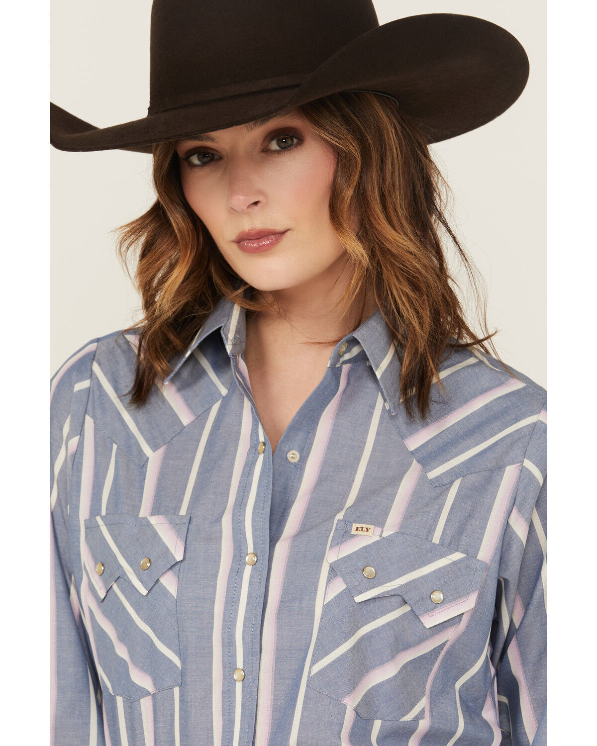 Image #3 - Cowboygirl by Jenna Paulette Women's Striped Long Sleeve Pearl Snap Western Shirt, Blue, hi-res