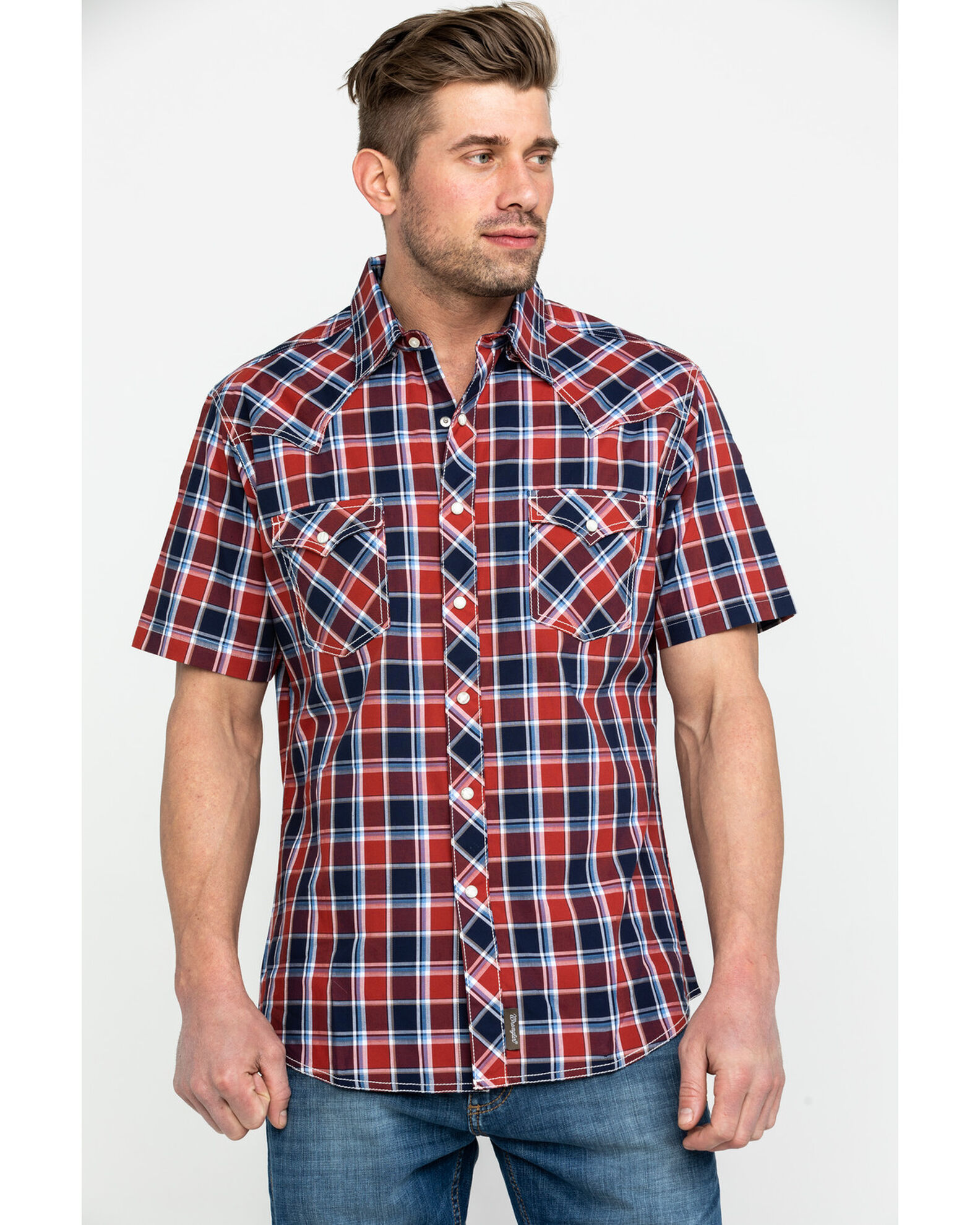 Wrangler Retro Men's Premium Plaid Print Short Sleeve Western Shirt |  Sheplers