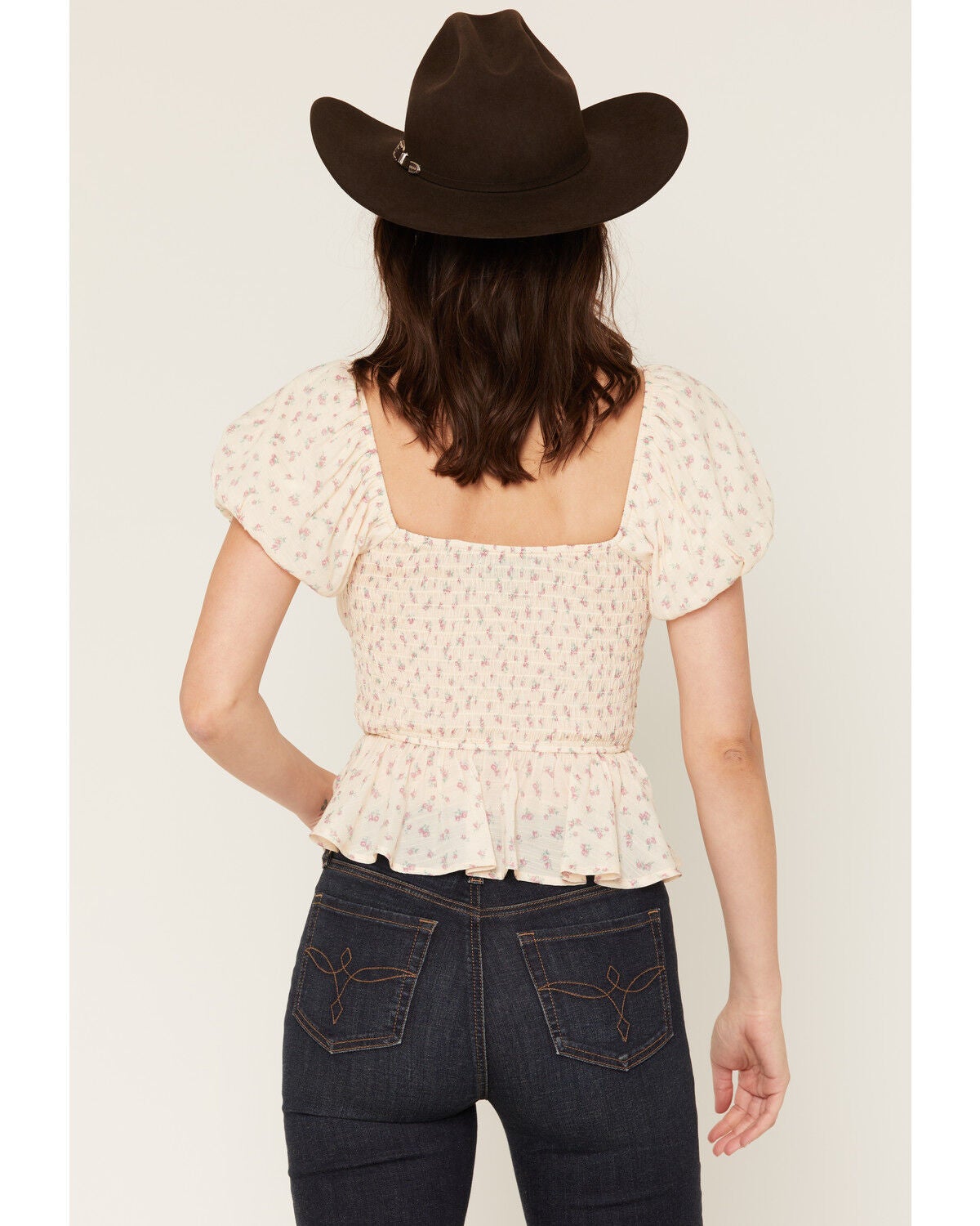 Image #4 - Ash & Violet Women's Ditsy Floral Smocked Waist Top, Cream, hi-res
