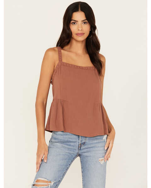 Image #1 - Cleo + Wolf Women's Cropped Strappy Peplum Top, Coffee, hi-res