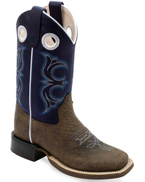 Image #1 - Old West Boys' Hand Corded Western Boots - Broad Square Toe , Dark Blue, hi-res