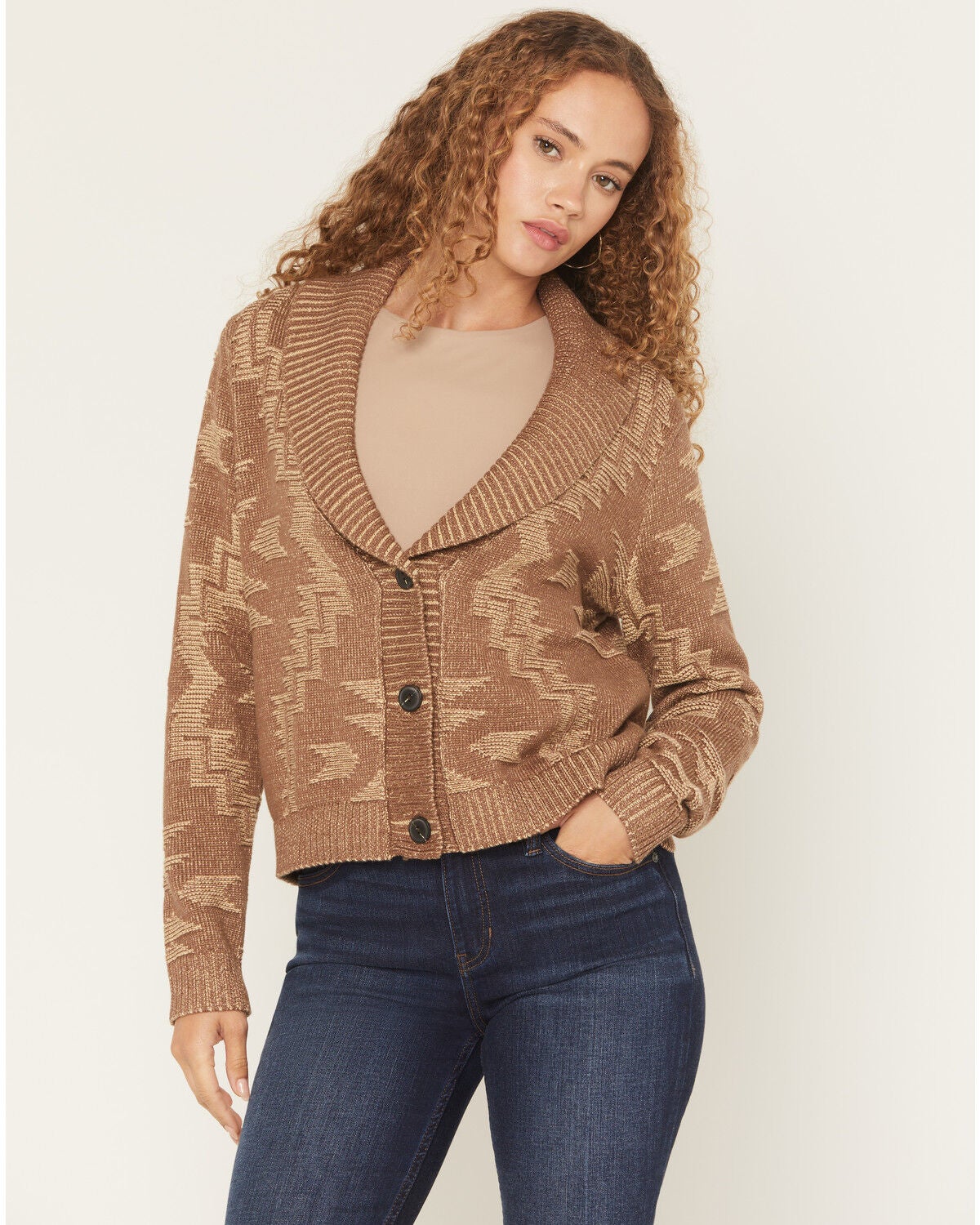 Pendleton Women's Textured Cardigan, Brown, hi-res