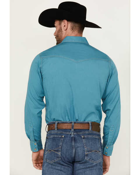 Image #4 - Wrangler Retro Men's Premium Solid Long Sleeve Snap Western Shirt, Teal, hi-res