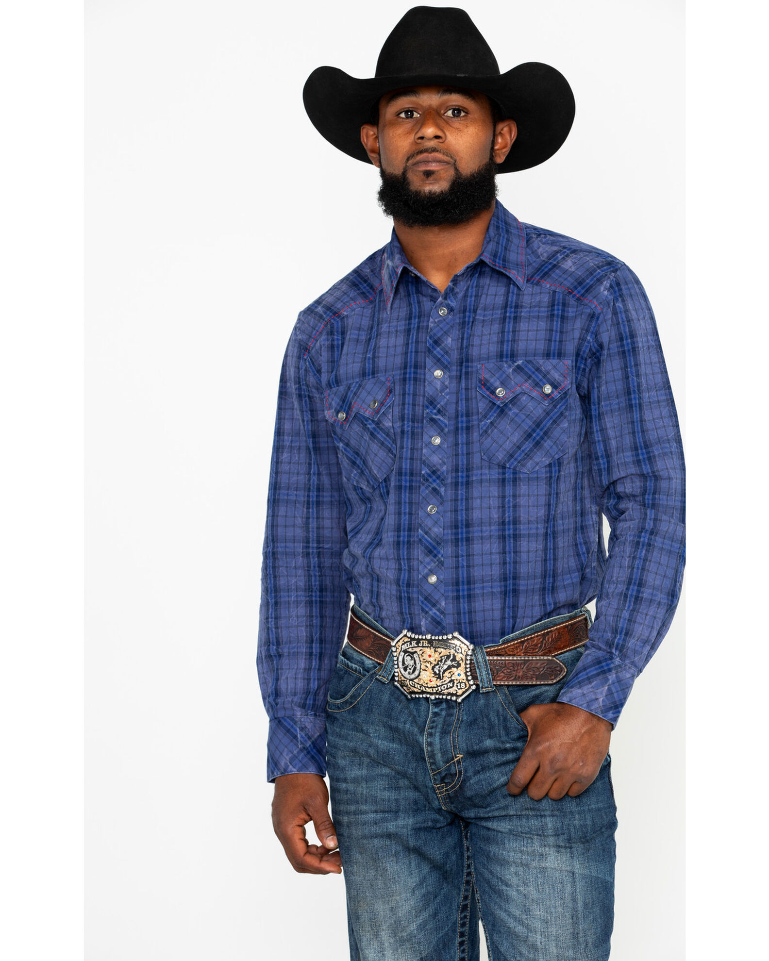 Product Name Rock Roll Denim Men s Plaid Print Long Sleeve Western Shirt