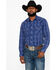 Rock & Roll Denim Men's Plaid Print Long Sleeve Western Shirt, Light Blue, hi-res