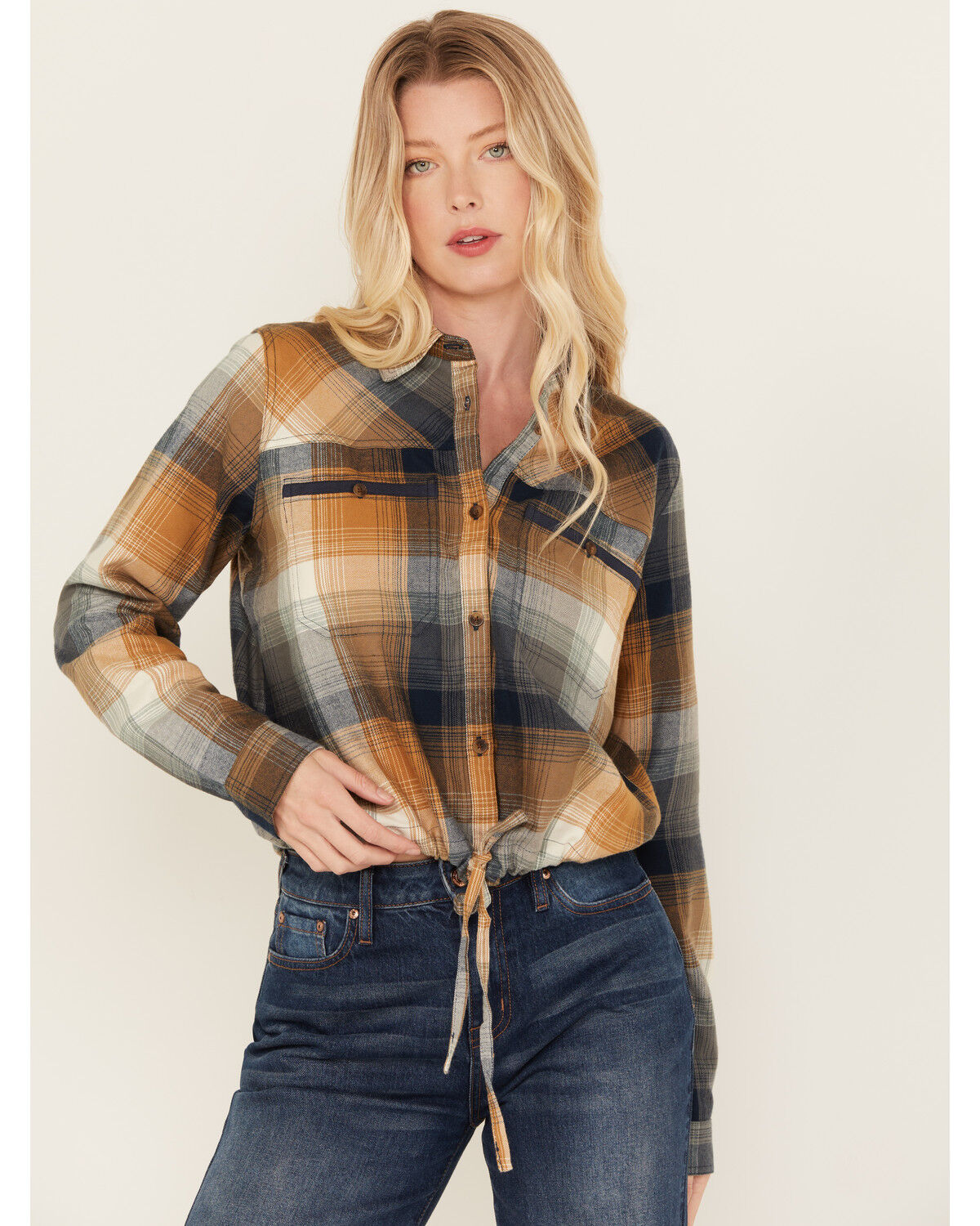 Image #1 - Cleo + Wolf Women's Plaid Print Long Sleeve Flannel Shirt, Bronze, hi-res