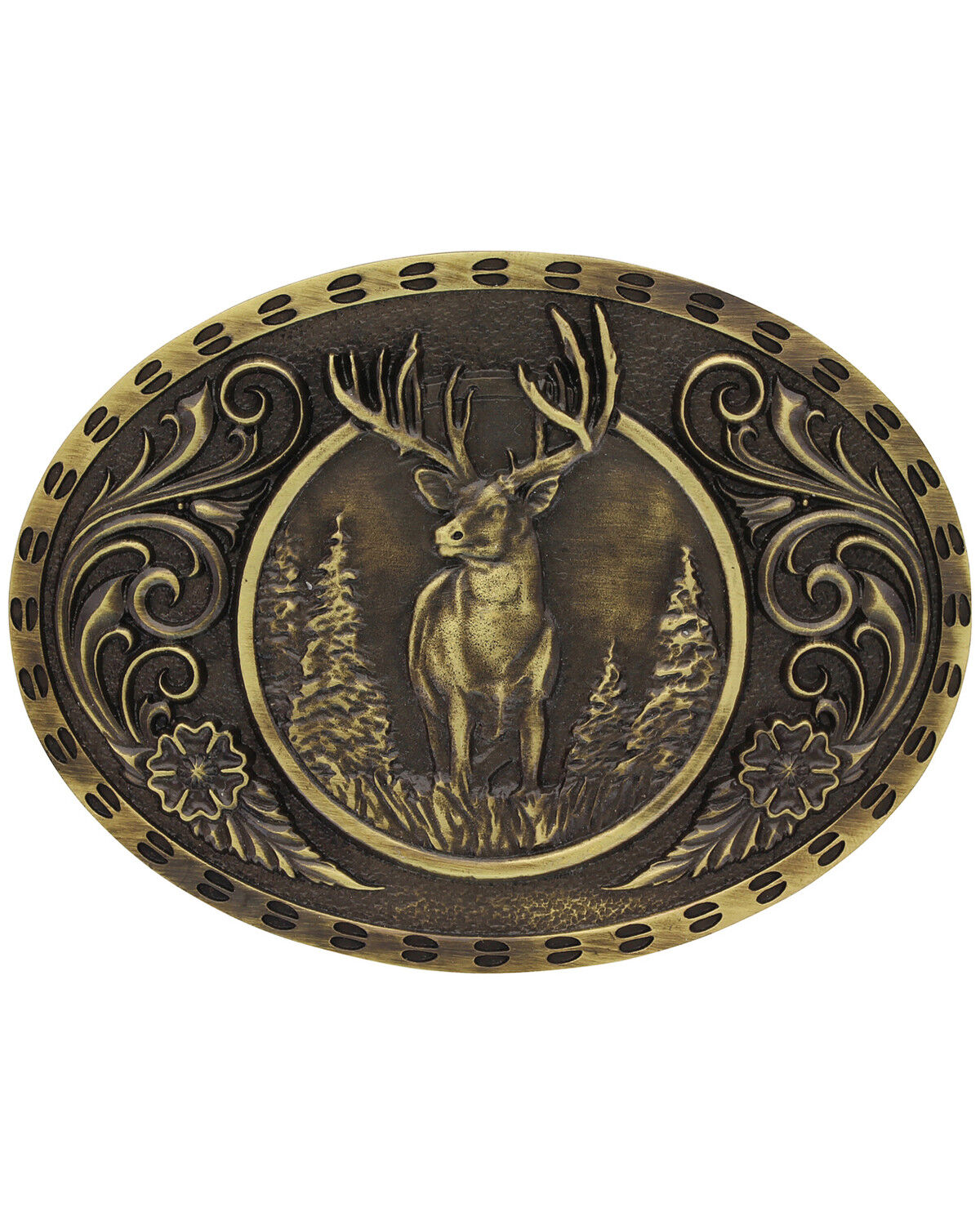 Image #1 - Montana Silversmiths Men's Heritage Outdoor Series Wild Stag Carved Belt Buckle, Gold, hi-res