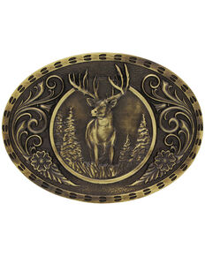 Montana Silversmiths Heritage Outdoor Series Wild Stag Carved Belt Buckle, Gold, hi-res