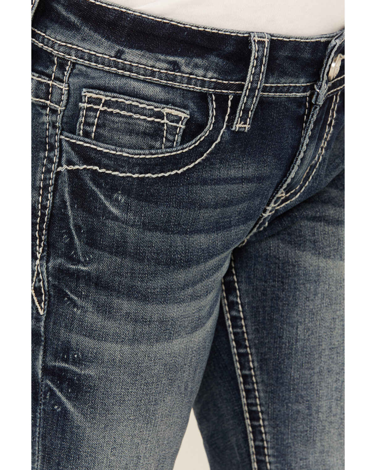 Image #4 - Grace In LA Girls' Chevron Embroidered Medium Wash Bootcut Stretch Denim Jeans, Blue, hi-res