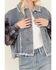 Image #3 - Miss Me Women's Medium Wash Denim Plaid Crochet Back Cropped Jacket, Medium Wash, hi-res