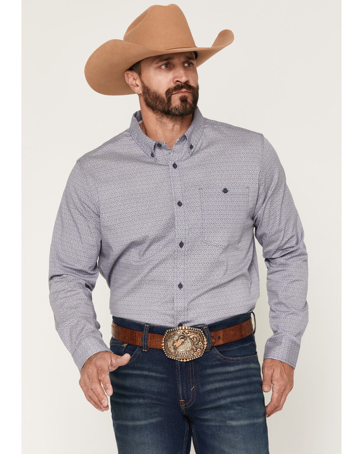 RANK 45&reg; Men's Tornado Geo Print Long Sleeve Button-Down Stretch Western Shirt, Blue, hi-res
