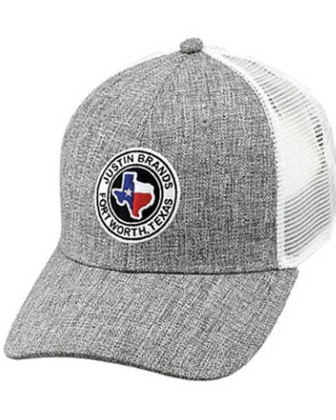 Image #1 - Justin Men's Heather Gray Fort Worth Texas Logo Patch Mesh-Back Ball Cap , Heather Grey, hi-res