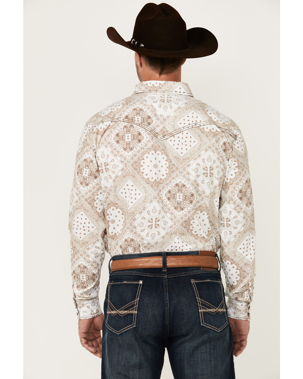 Image #4 - Cowboy Hardware Men's Bandana Print Long Sleeve Snap Western Shirt, Tan, hi-res
