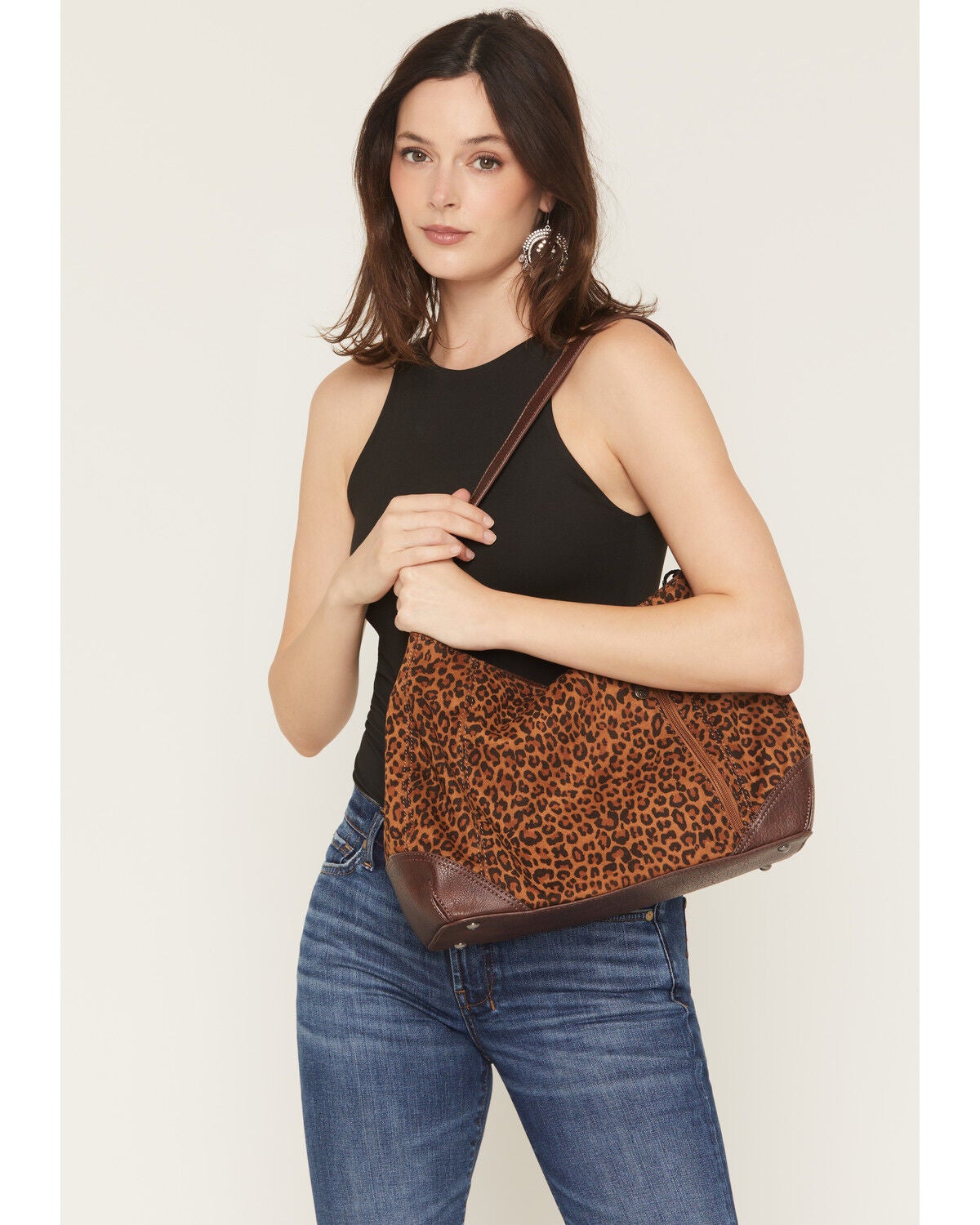 Justin Women's Leopard Print Crossbody Shoulder Bag, Brown, hi-res