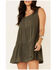 Wild Moss Women's Swiss Dot Tiered Dress, Olive, hi-res