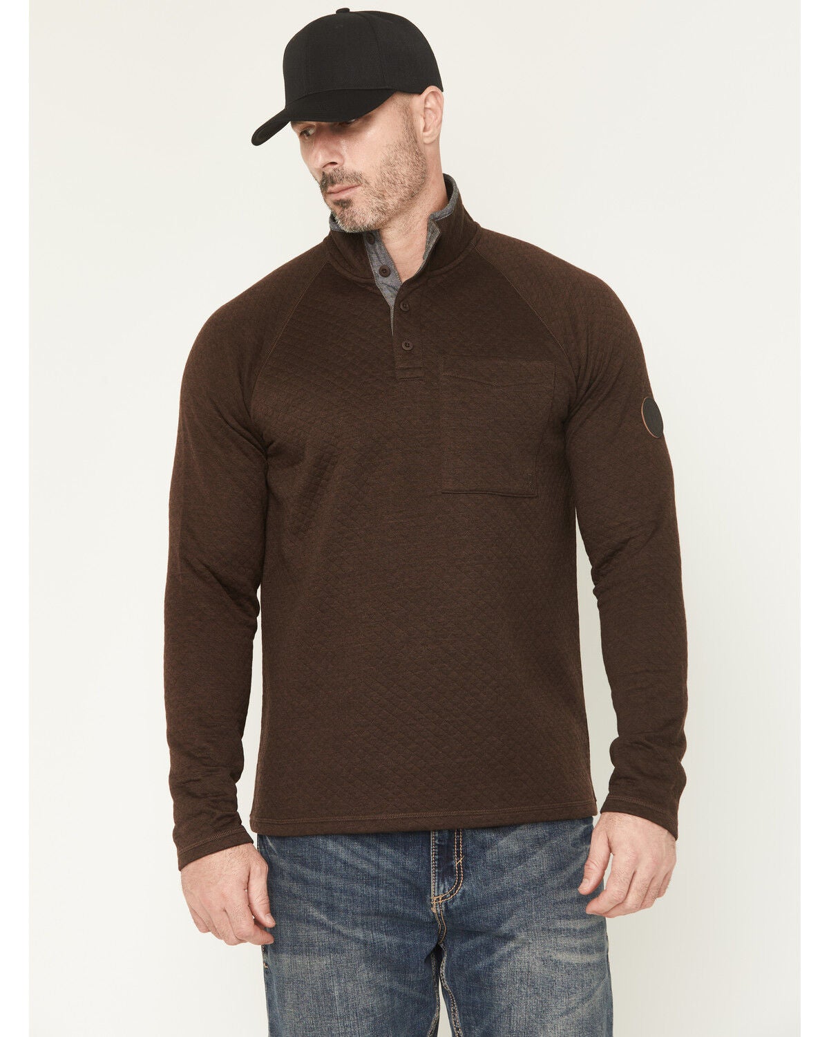 Brothers and Sons Men's Sherman Solid 1/4 Button-Down Pullover, Brown, hi-res