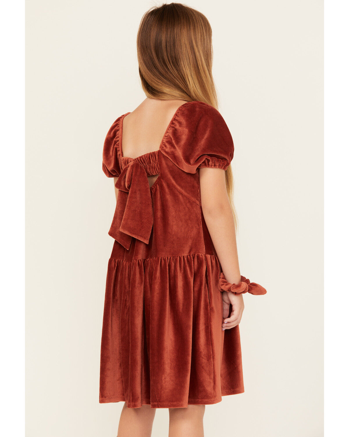 Image #4 - Shyanne Girls' Corduroy Puff Sleeve Dress, Rust Copper, hi-res