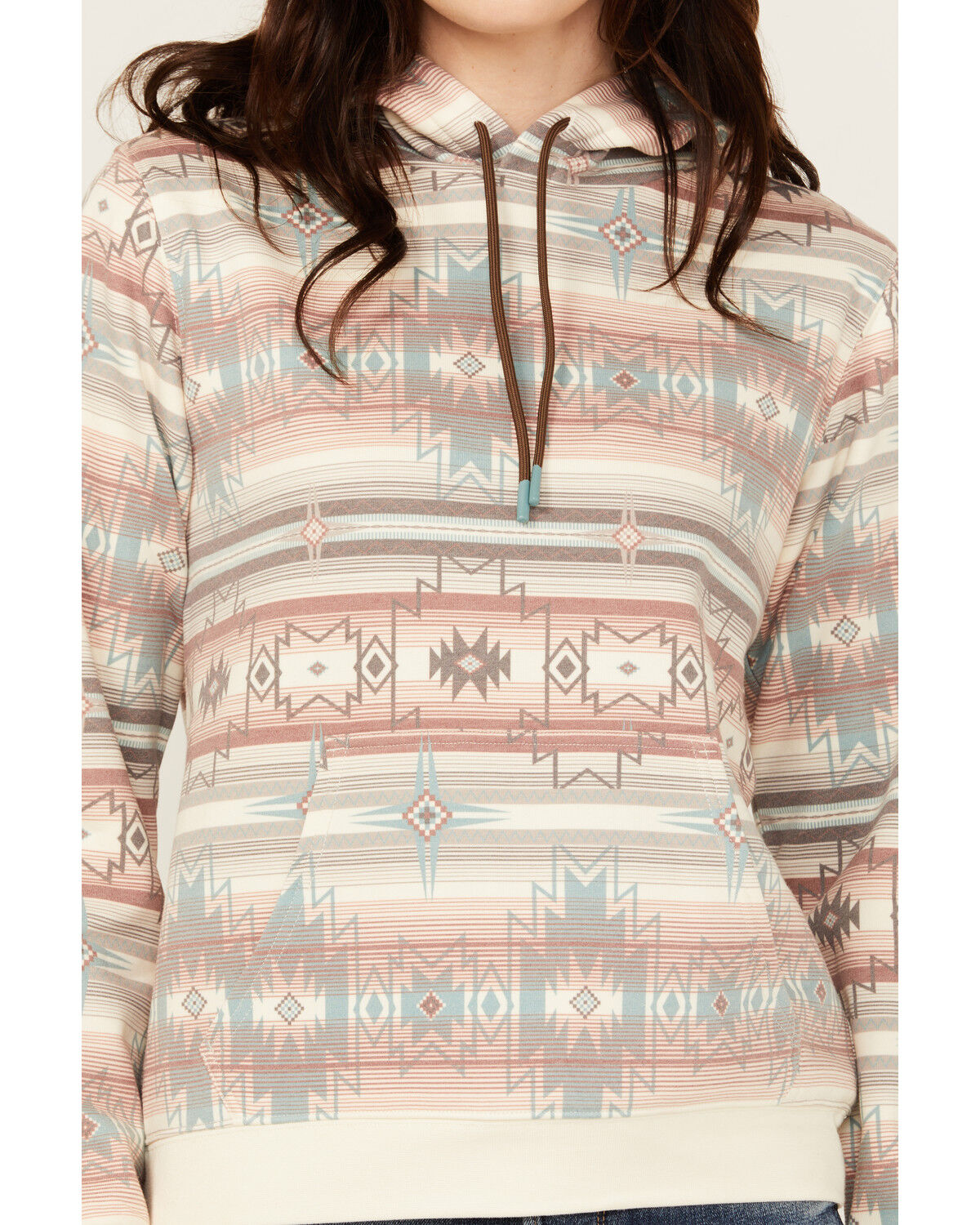 Image #3 - Shyanne Women's Southwestern Striped Print Fleece Hoodie, Caramel, hi-res