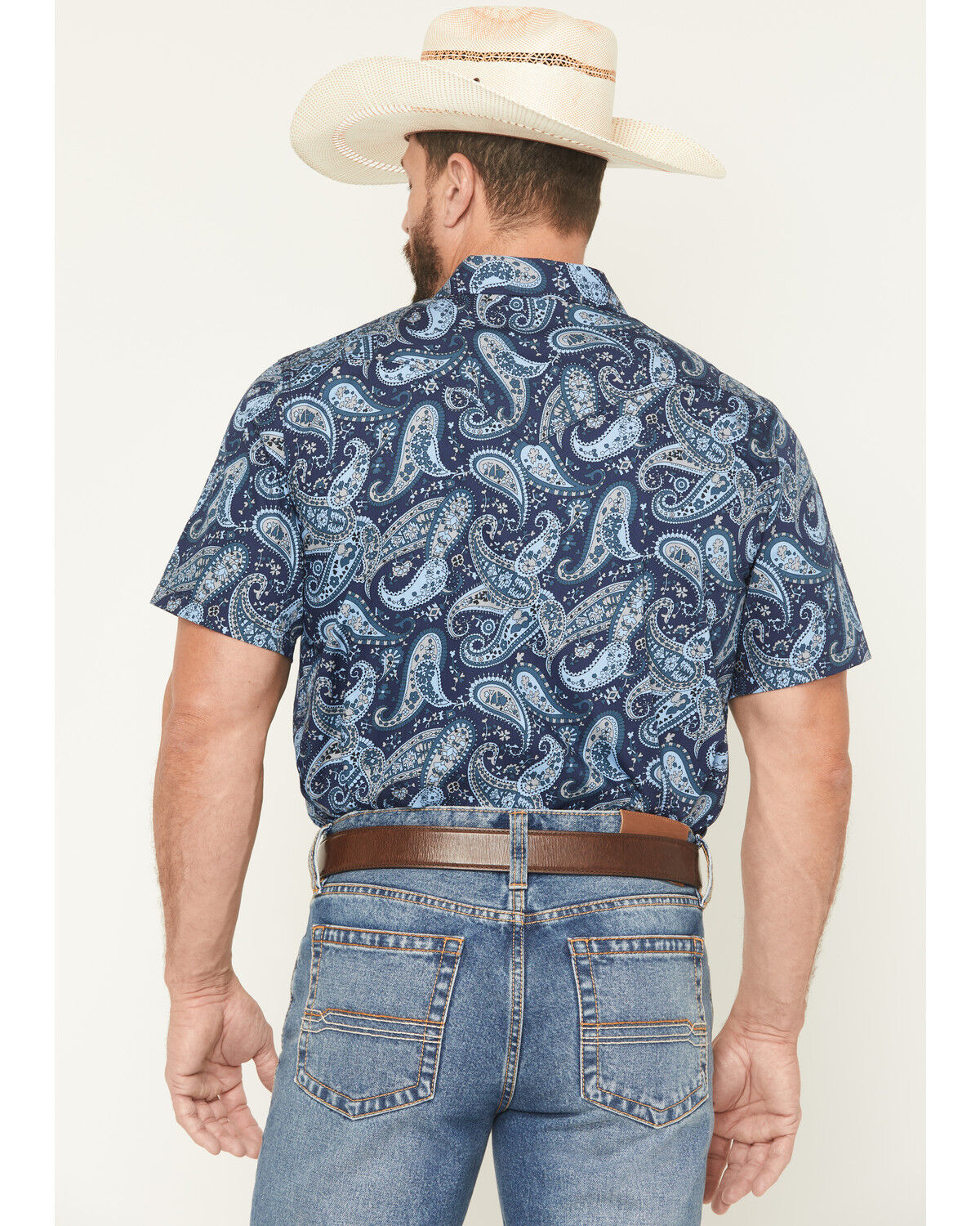 Image #4 - Cody James Men's Westward Paisley Print Short Sleeve Snap Western Shirt, Navy, hi-res