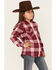 Image #2 - Shyanne Girls' Port Plaid Print Long Sleeve Zip Flannel Shacket, Burgundy, hi-res