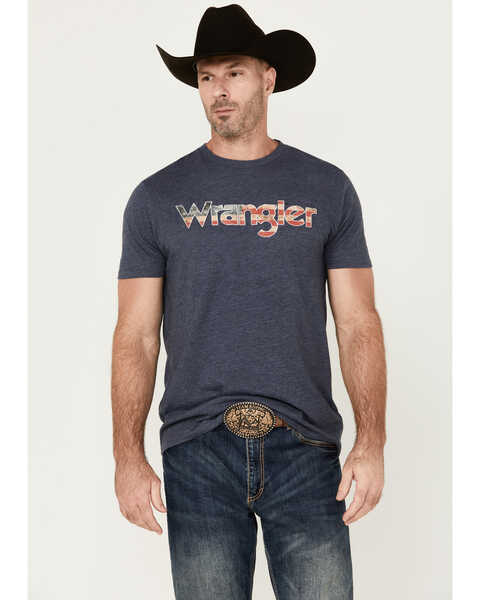 Image #1 - Wrangler Men's American Label Logo Short Sleeve Graphic T-Shirt , Navy, hi-res