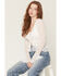 Image #1 - Ash & Violet Women's Lace Tie-Front Long Sleeve Top, White, hi-res