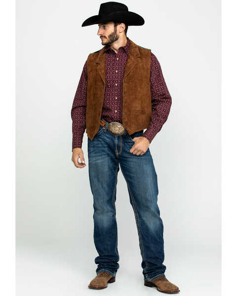Image #6 - Scully Leatherwear Men's Southwestern Knit Back Suede Vest , Brown, hi-res