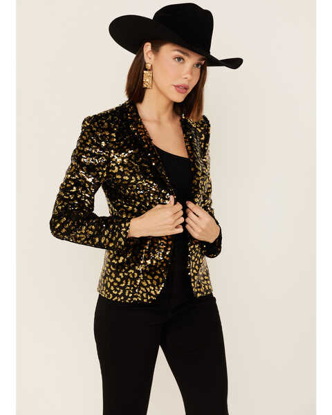 Any Old Iron Women's Sequin Scale Blazer Jacket, Gold, hi-res