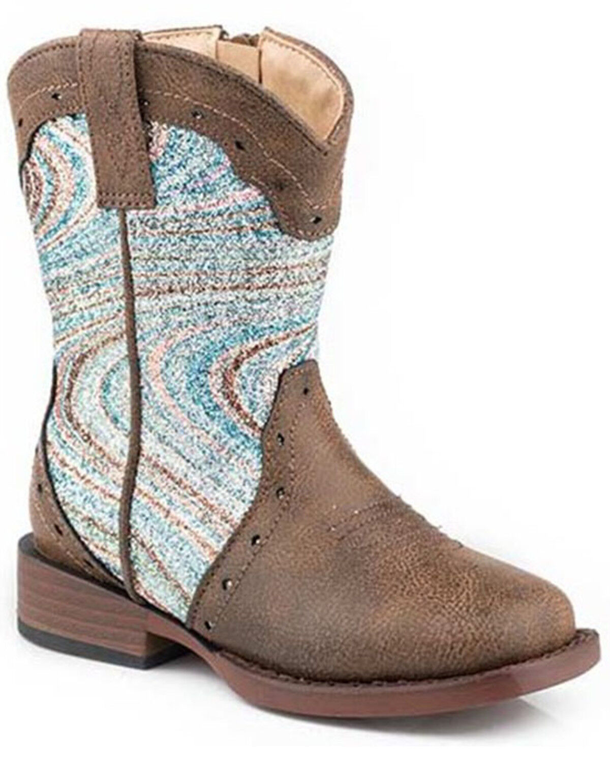 Image #1 - Roper Toddler Girls' Glitter Swirl Western Boots - Square Toe, Brown, hi-res