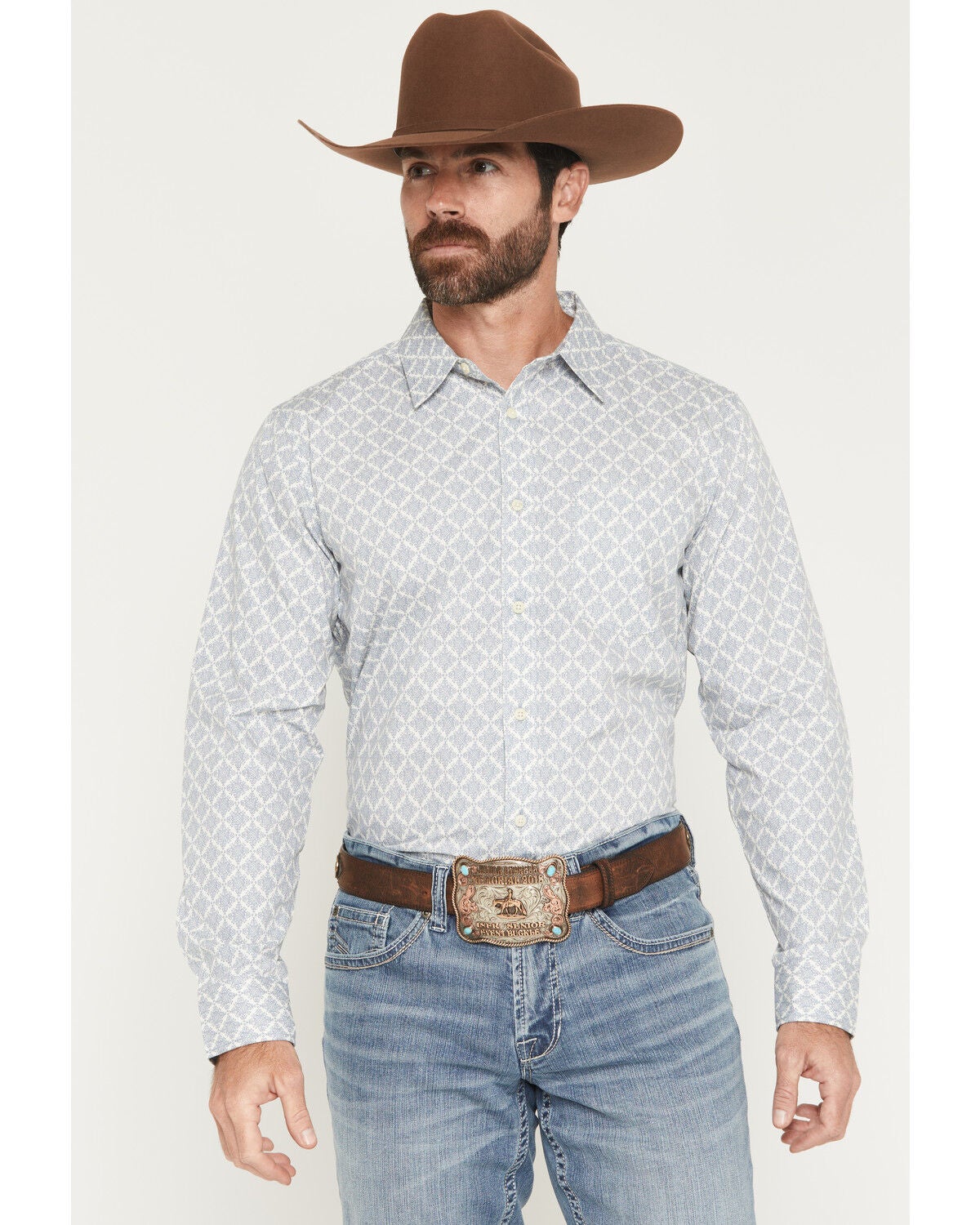Gibson Trading Co Men's Deep Sea Geo Print Long Sleeve Button-Down Western Shirt, Blue, hi-res